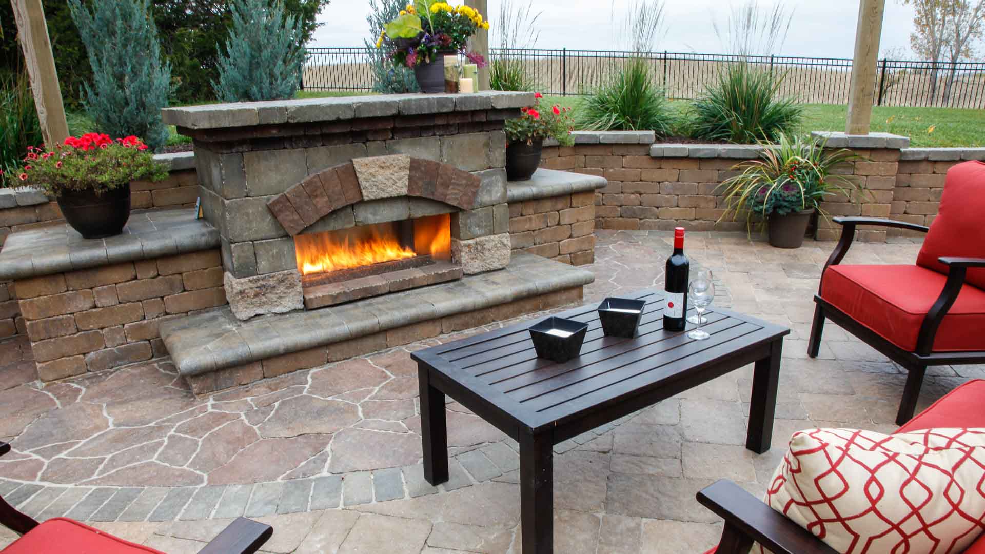 Forever Green Coralville Iowa patio fireplace landscaping iowa city outdoor living