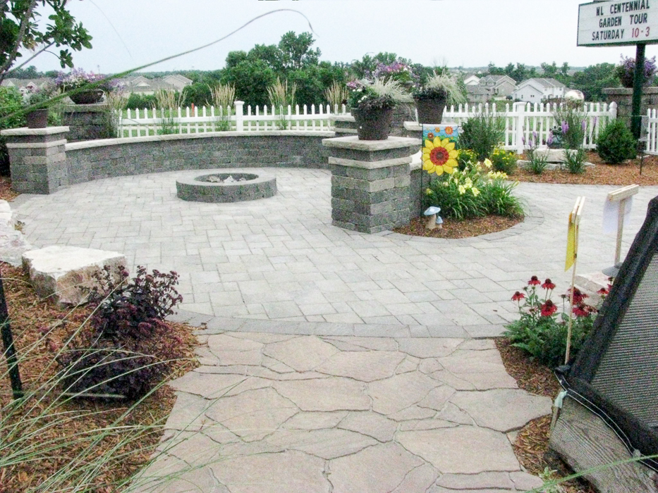 Forever Green Coralville Iowa Patios fire pit seating wall