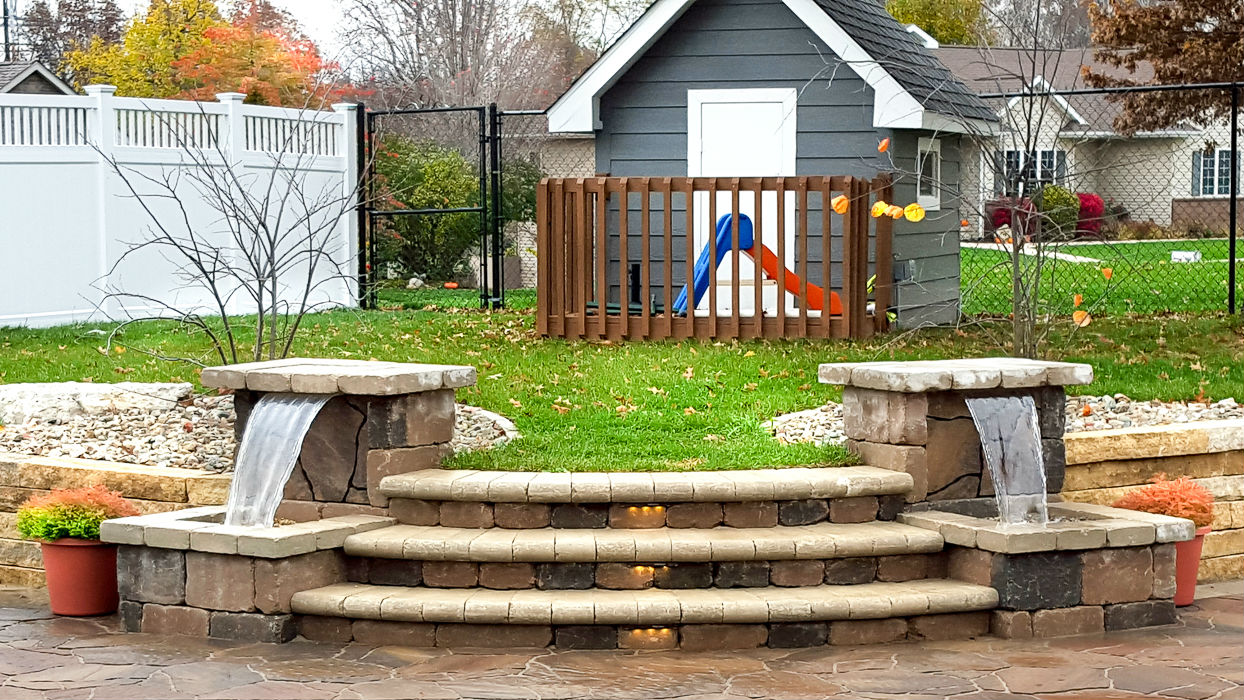 Forever Green Coralville Iowa Retaining Walls steps outdoor patio waterfall