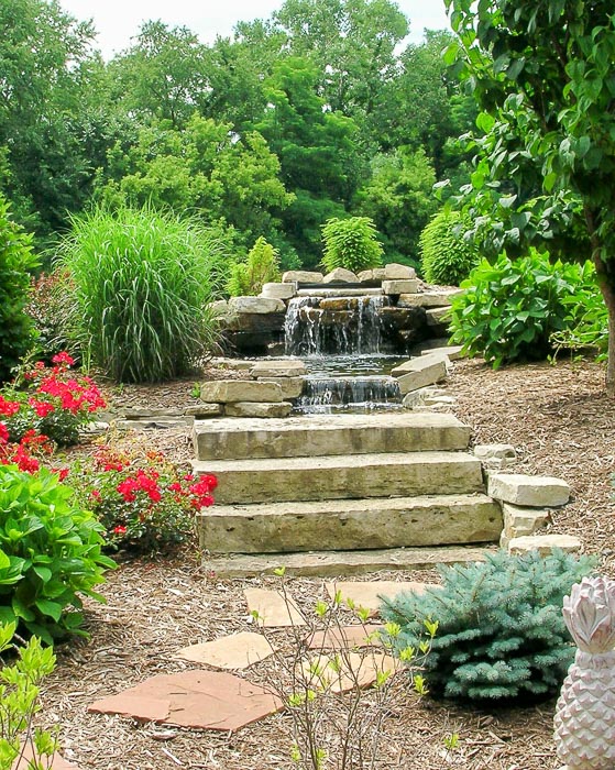 Forever Green Coralville Iowa Water Features pond waterfall stairs natural