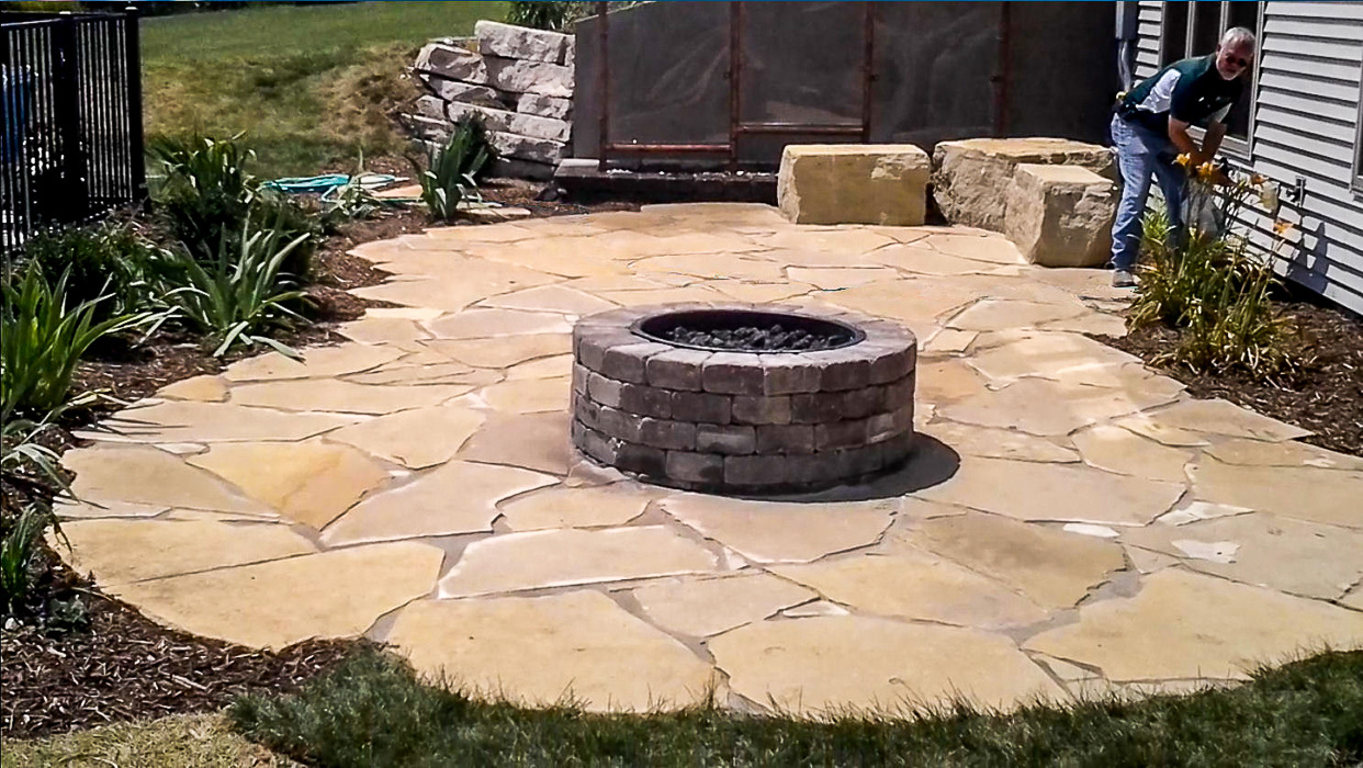 Forever Green Grows Coralville Iowa Fire Pits stone backyard landscape