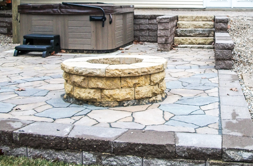 Forever Green Grows Coralville Iowa Fire Pits stone backyard steps