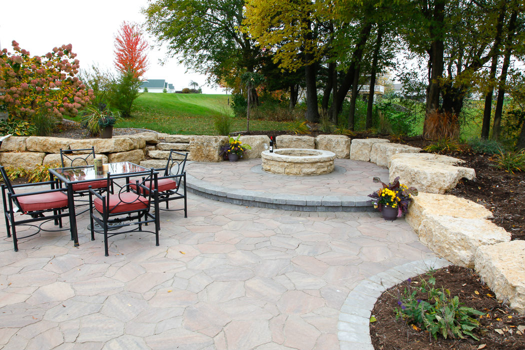 Forever Green Coralville Iowa Fire Pits stone circle step patio