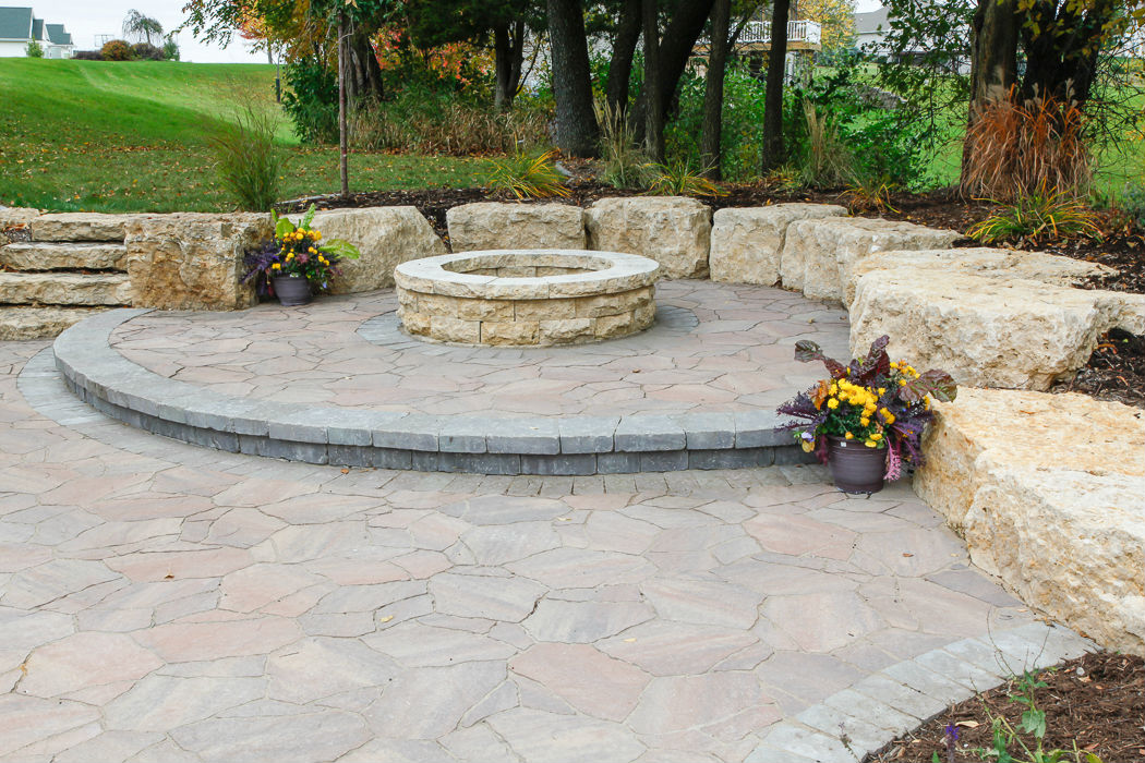 Forever Green Coralville Iowa Fire Pits stone step circle plantings
