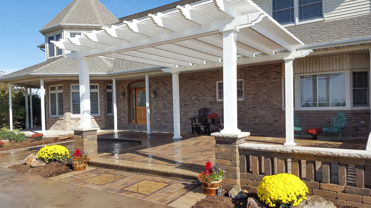 Forever Green Coralville Iowa Patios pergola brick wall