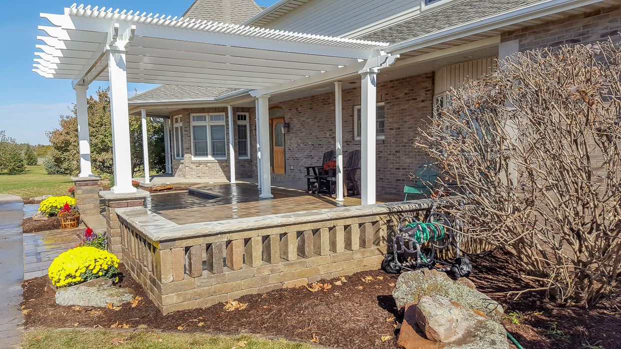 Forever Green Coralville Iowa Pergola brick wall